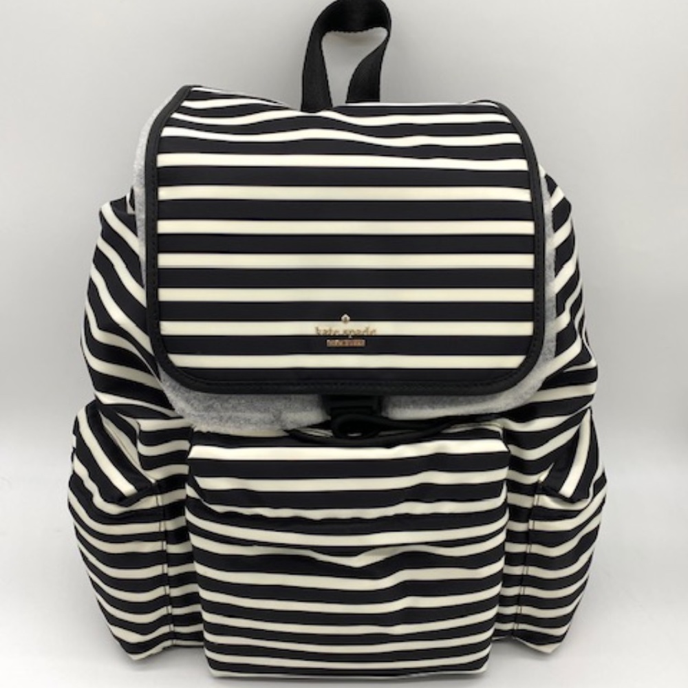 Kate Spade New York "CLAY" Classic Black/Creme Nylon Strip Backpack~Stylish~